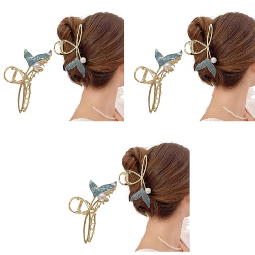 PALAY® Hair Claw Clip for Women Large Stylish Mermaid Pearl Hair Clip Clutcher Ladies Non-Slip Metal Hair Jaw Clips, Strong Hold Elegant Bun Hair Styling Clamp Hair Accessories Gift 3 PCS PALAY® Hair Claw Clip for Women Large Stylish Mermaid Pearl Hair Clip Clutcher Ladies Non-Slip Metal Hair Jaw Clips, Strong Hold Elegant Bun Hair Styling Clamp Hair Accessories Gift 3 PCS